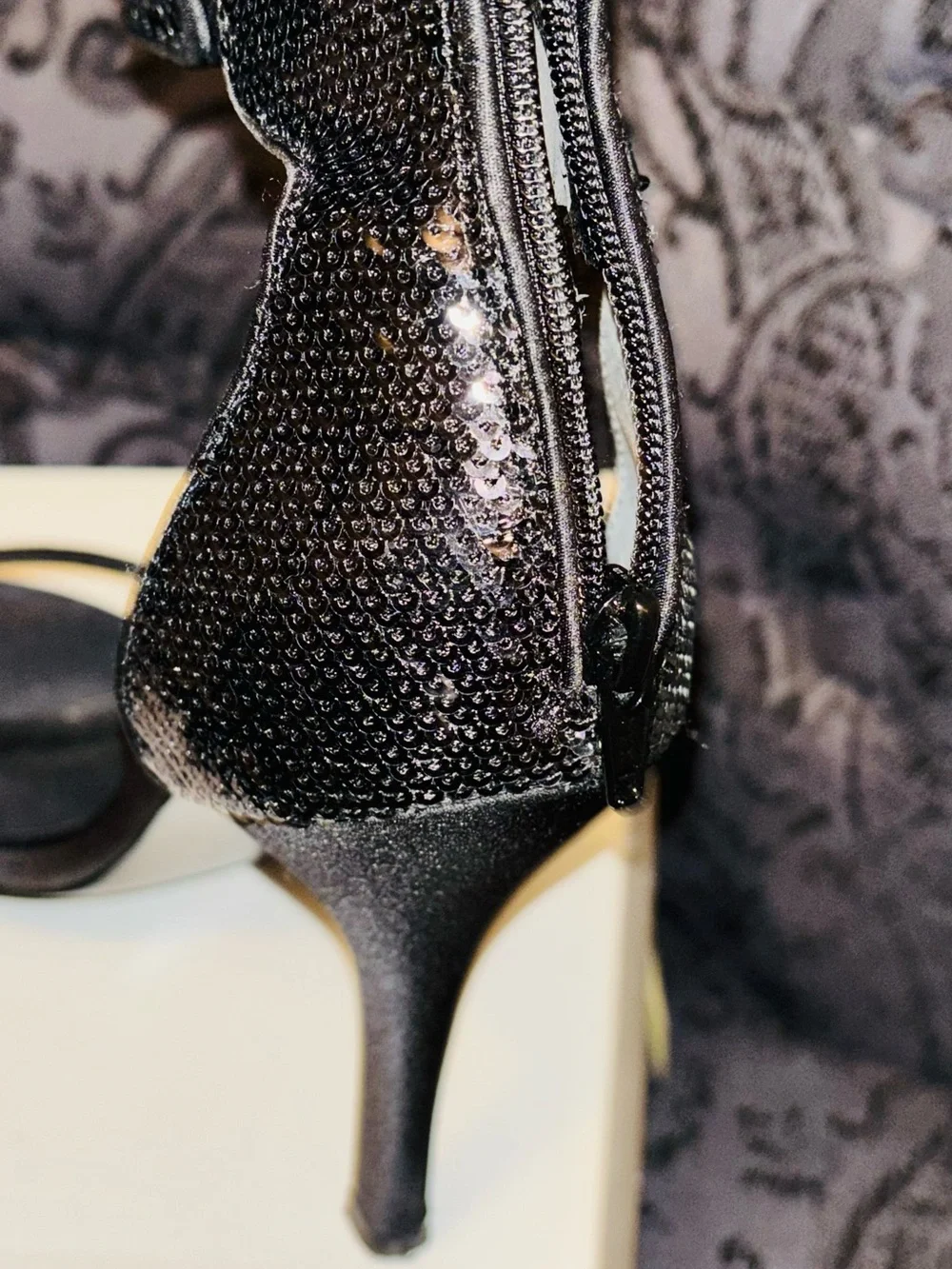 Nine West Black Sequin Ankle Strap Heels | Size 9.5 | Evening Sandals
